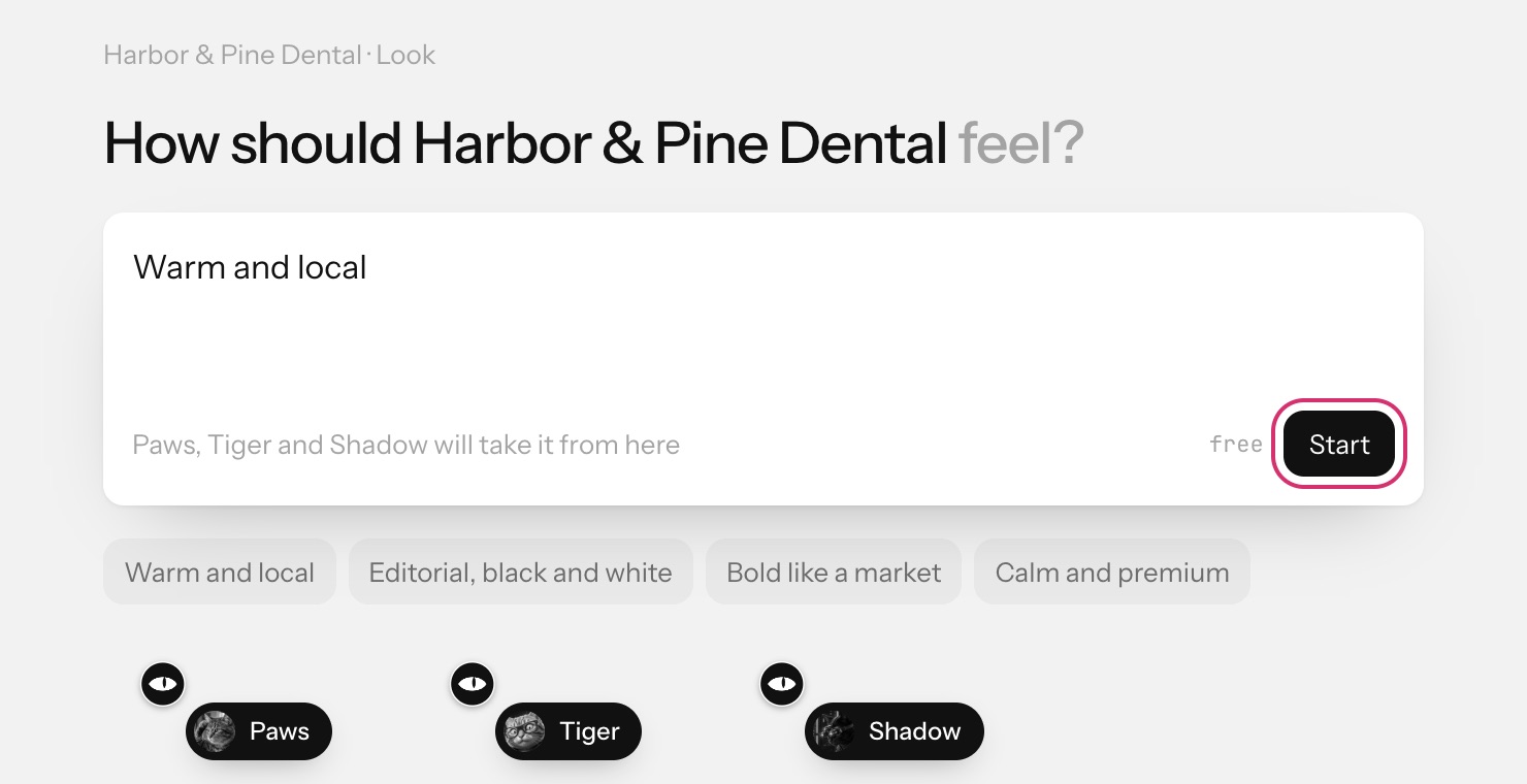 How should the business feel? A box with suggestions under it
