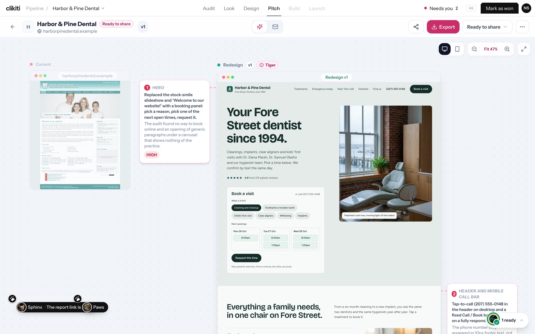 The annotated report: each change explained next to the redesign